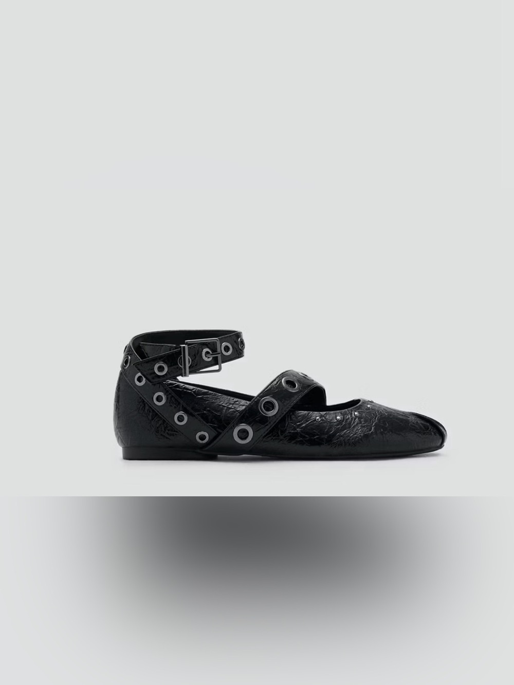 Mango Black Grommet Ballet Flats Ankle Strap Mary Jane Balletcore NWT EUR 40 9.5